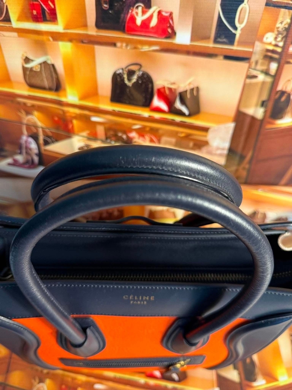 Celine Cream, Orange and Black Leather Tote - Picture 7 of 8